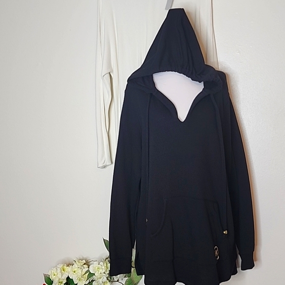 Michael Michael KORS Pullover Knit Tunic Sweater Hoodie Logo Drawstring Spring - Picture 1 of 14